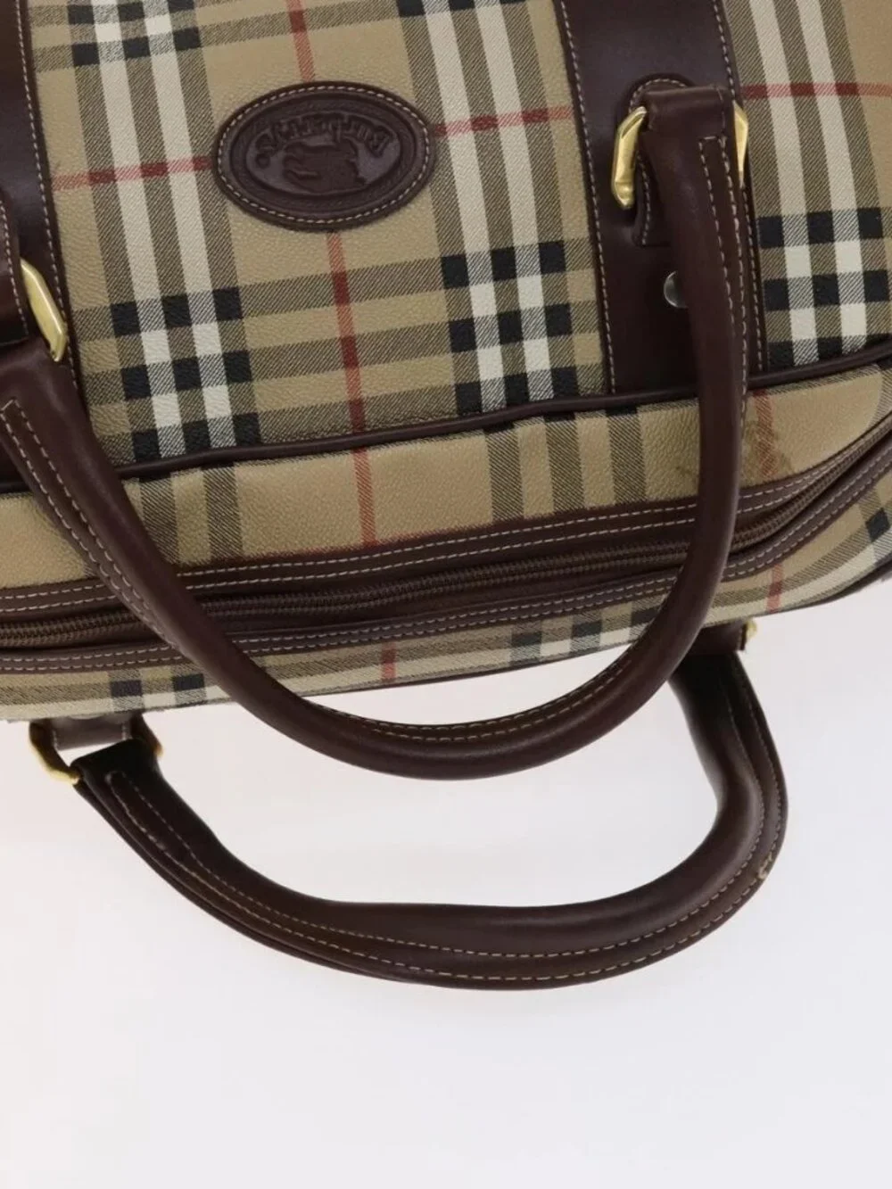 Burberrys Nova Check Boston Bag PVC Leather Beige - Picture 9 of 16